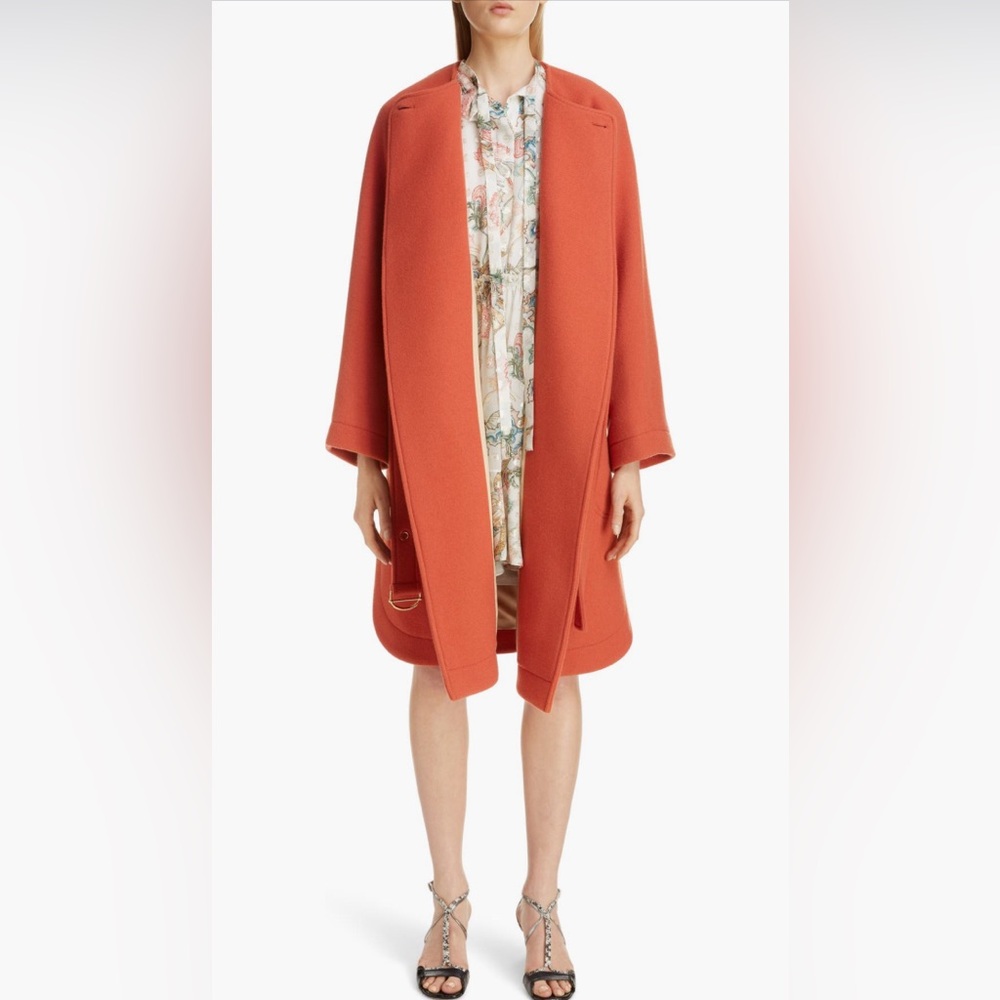 Chloé Iconic Wool Blend Belted Coat In Chestnut Orange Size 36 New - Picture 8 of 16
